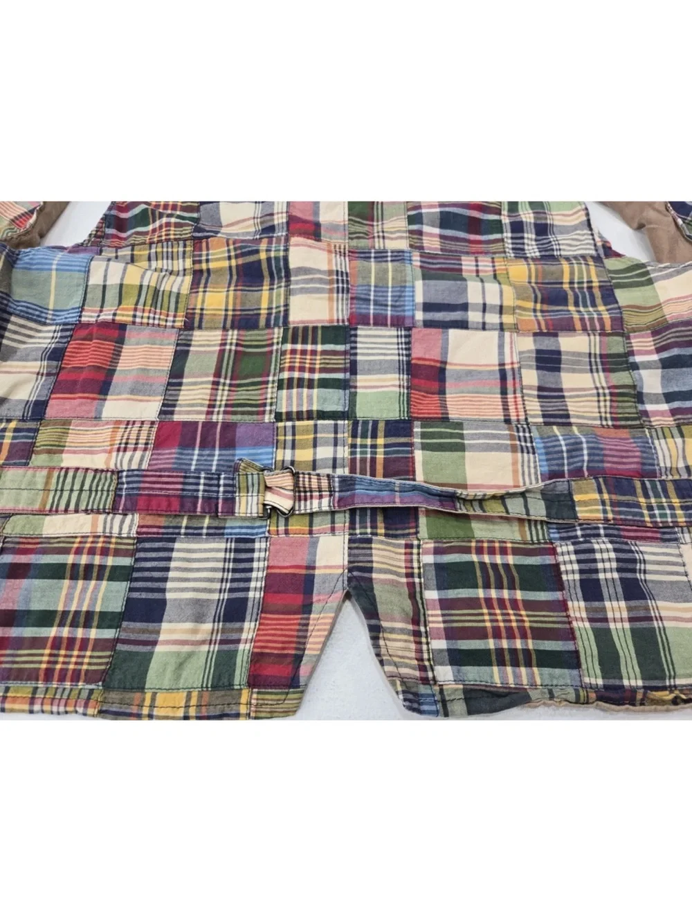 Polo Ralph Lauren India Madras Plaid Patchwork Vest Cinch Back Size L Mens - Picture 4 of 10